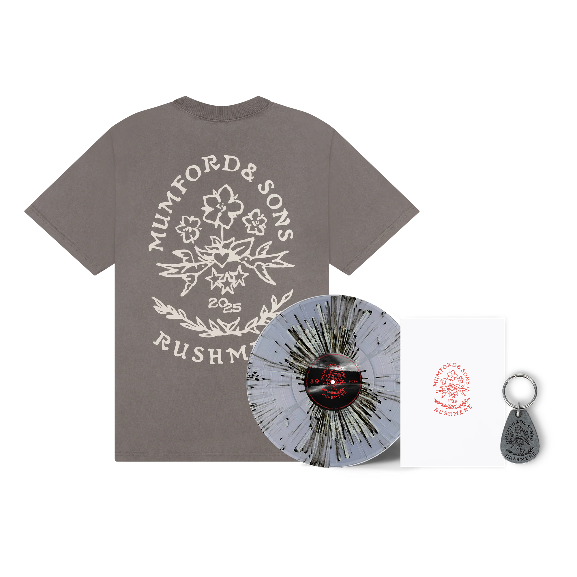 Rushmere Fairground Transparent Vinyl, CD Zine, Dark Grey Stamp Tee & Stamp Keyring Bundle