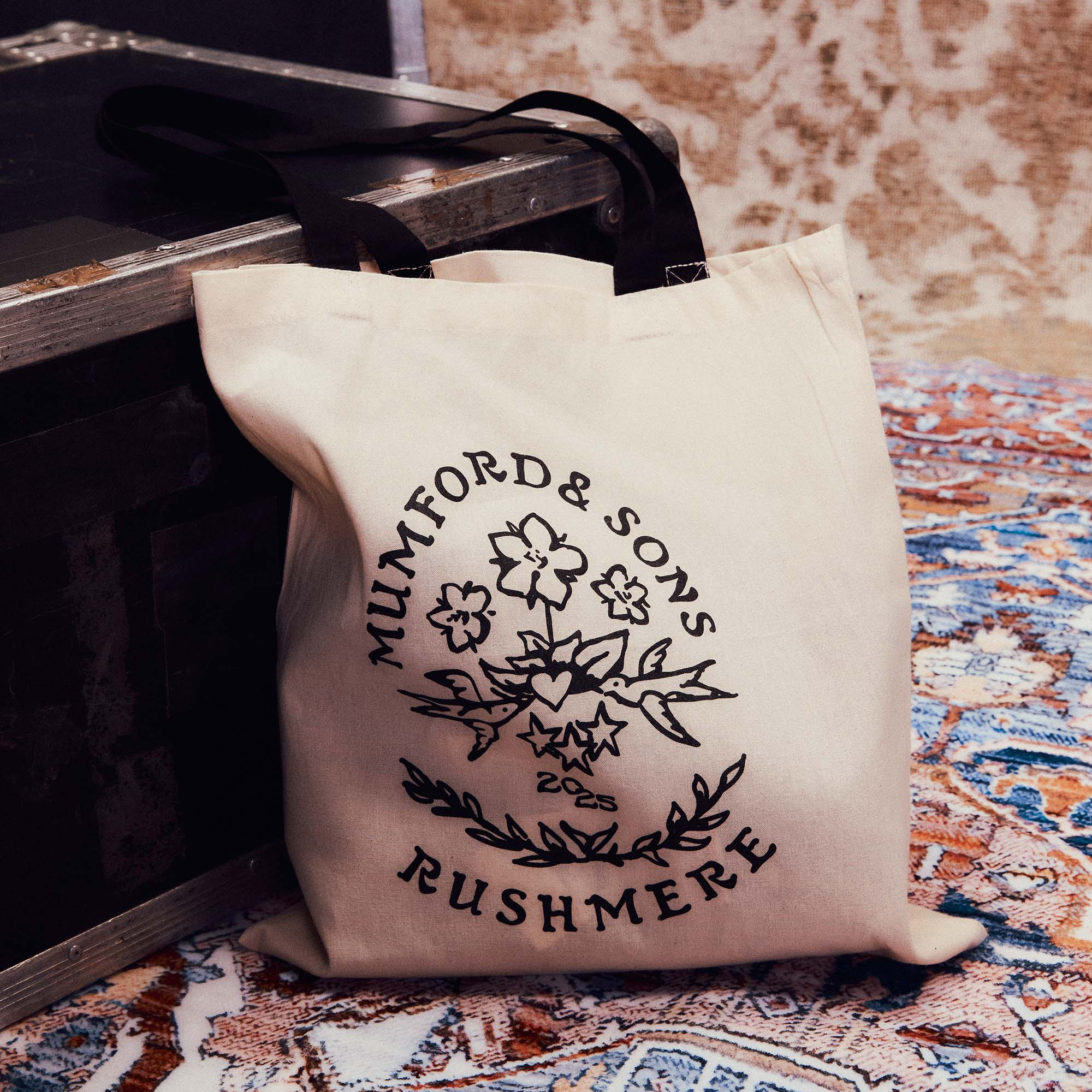 Beige Stamp Print Tote Bag Lifestyle 1