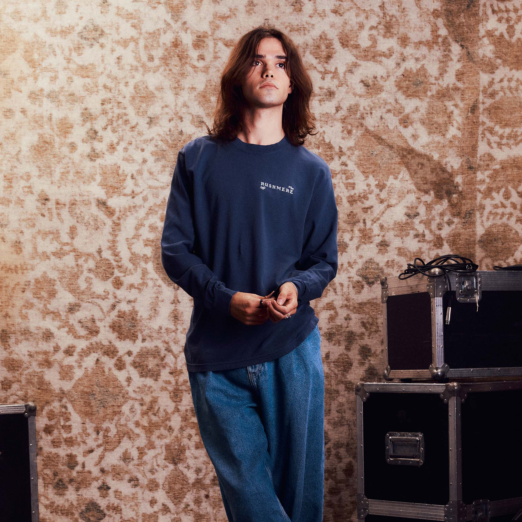 Blue Stamp Print Long Sleeve T-Shirt Lifestyle 1