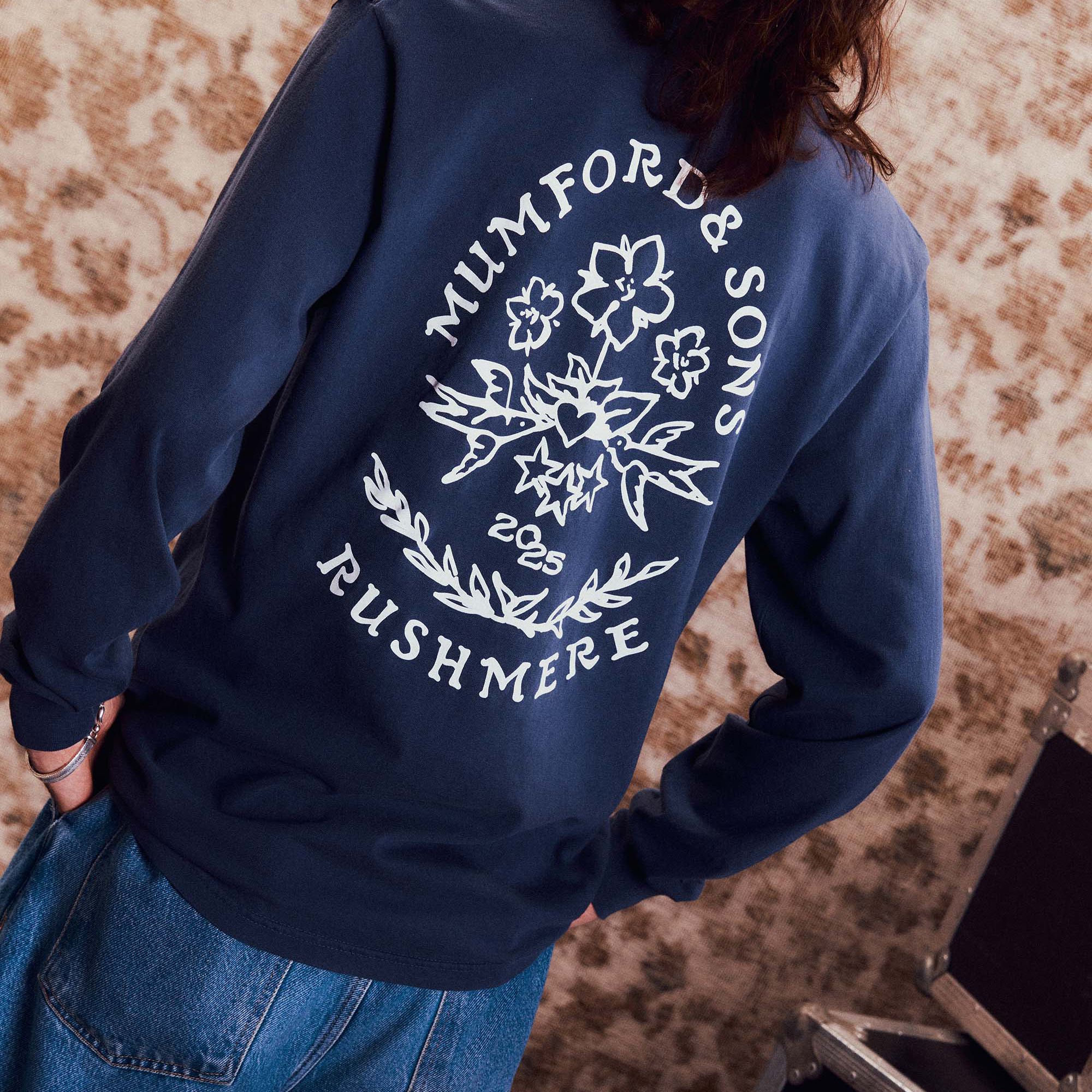 Blue Stamp Print Long Sleeve T-Shirt Lifestyle 2