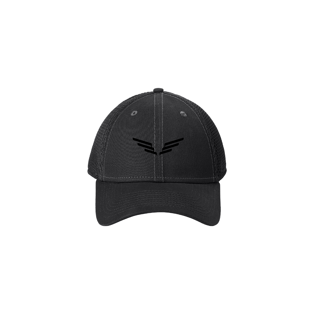 Black Embroidered Wings Trucker Cap Front