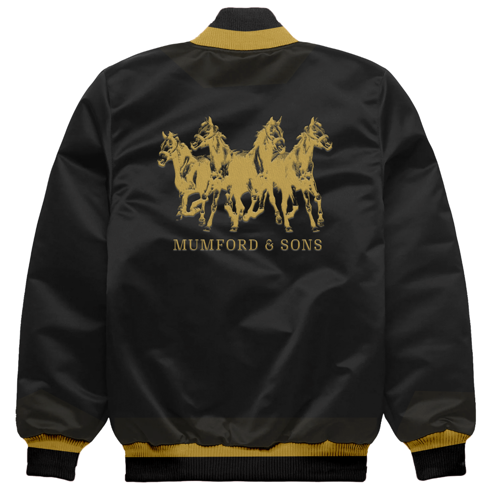 Black / Gold Horses Bomber Jacket Back