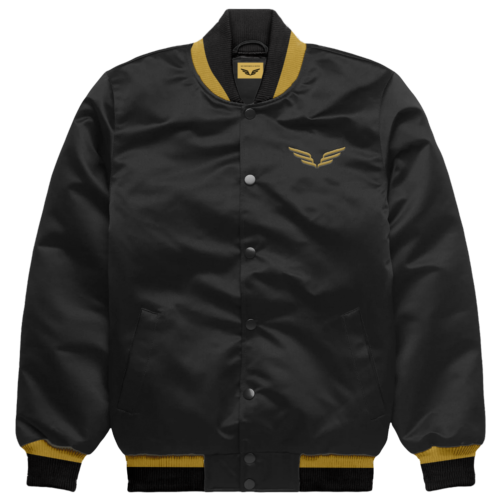 Black / Gold Horses Bomber Jacket Front