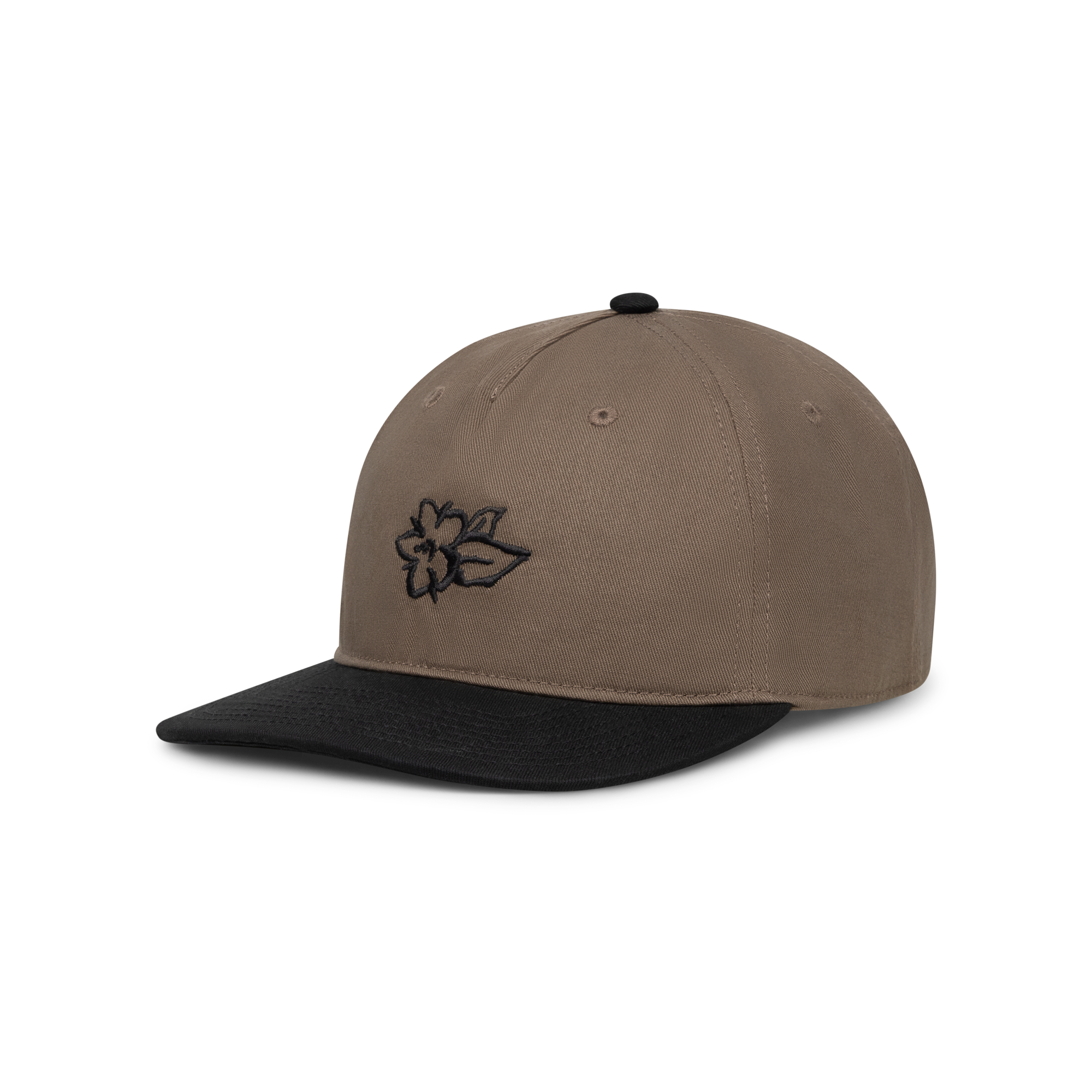 Brown Embroidered Flower Cap Side