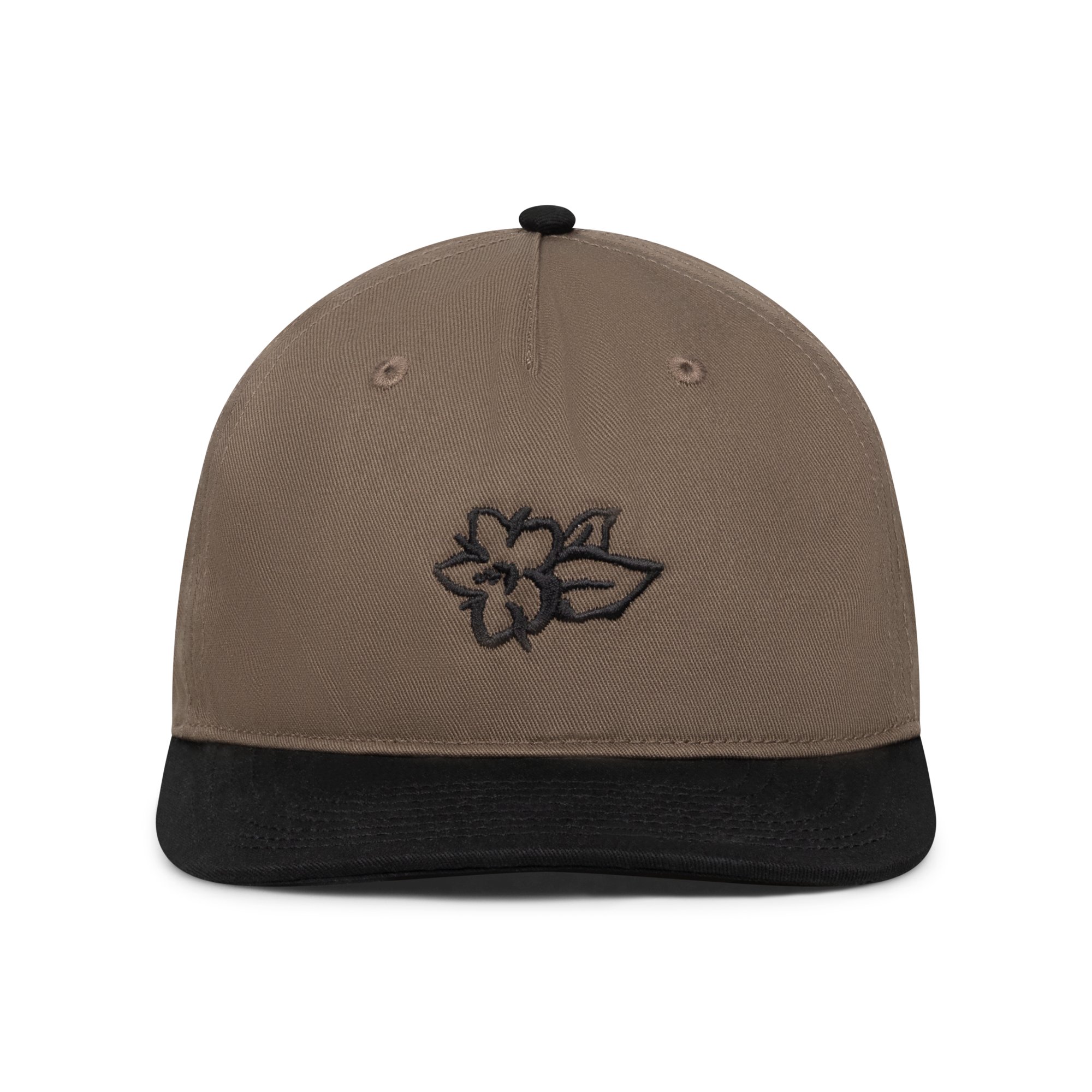 Brown Embroidered Flower Cap Front