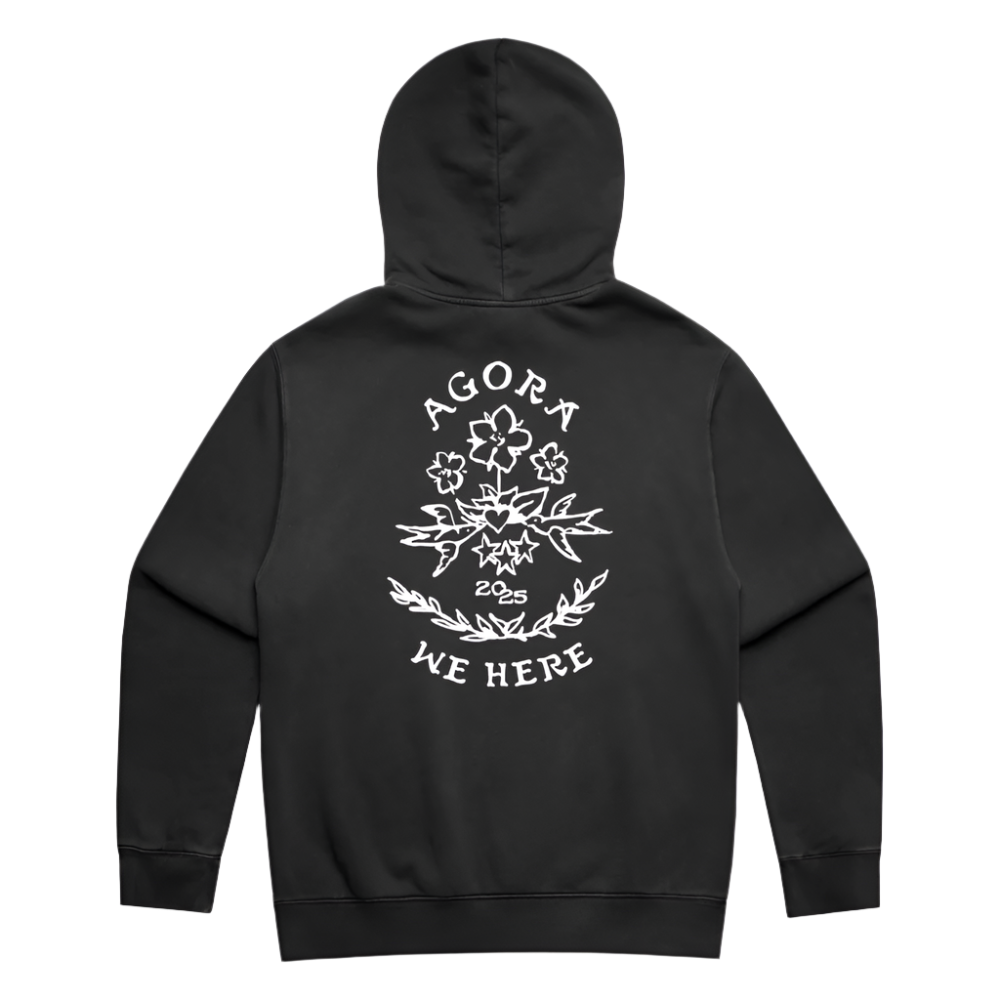 Black Agora Stamp Hoodie Back