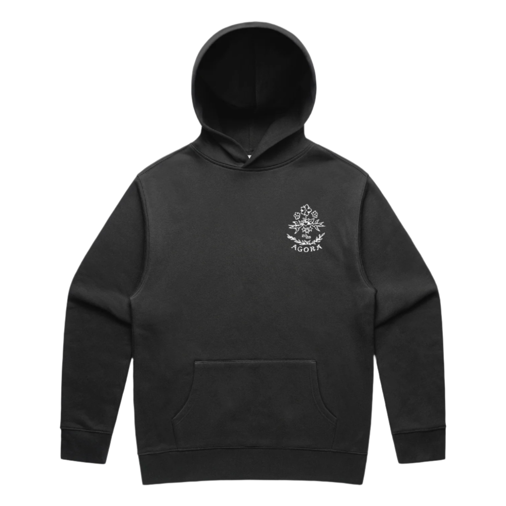Black Agora Stamp Hoodie Front 